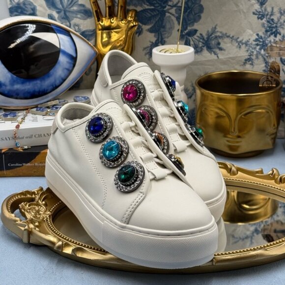 🆕 KURT GEIGER LONDON 🧿 NWOB Laney Octavia Sneaker, White Leather, Sz 39 US 8.5 - Picture 5 of 16